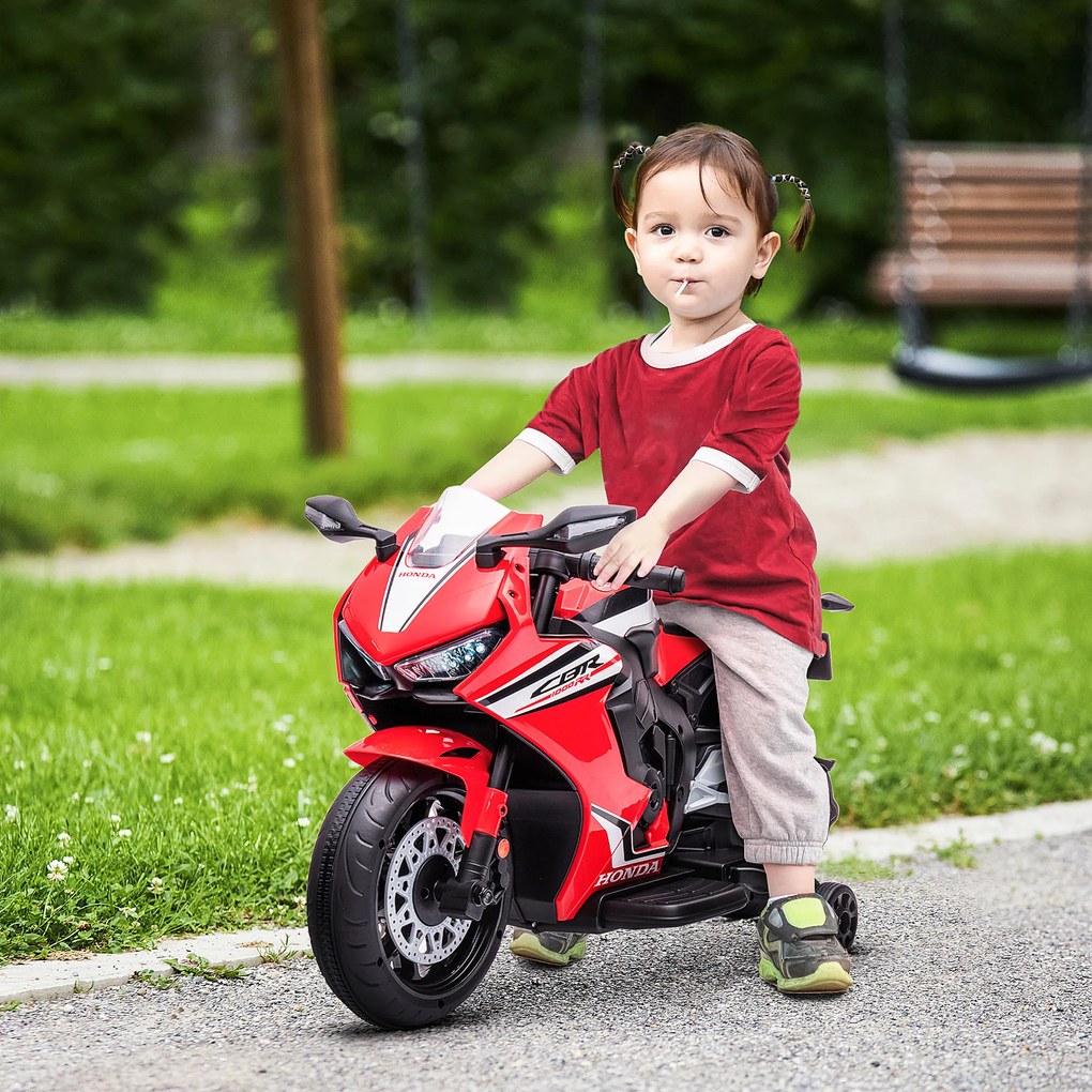 HOMCOM Motocicleta Electrică Copii 6V pentru Copii 3-5 Ani - 30 kg, 3 km/h, Roți și Muzică, 90x44x52 cm, Roșie | Aosom Romania