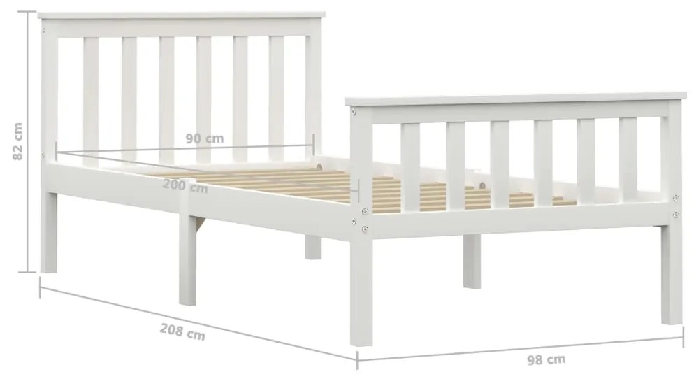 Cadru de pat, alb, 90 x 200 cm, lemn masiv de pin Alb, 90 x 200 cm