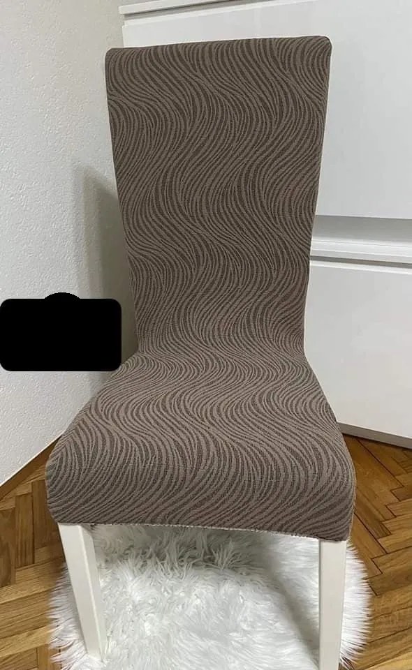 Set 6 huse elastice pentru scaune, model Jacquard, Maro deschis in dungi