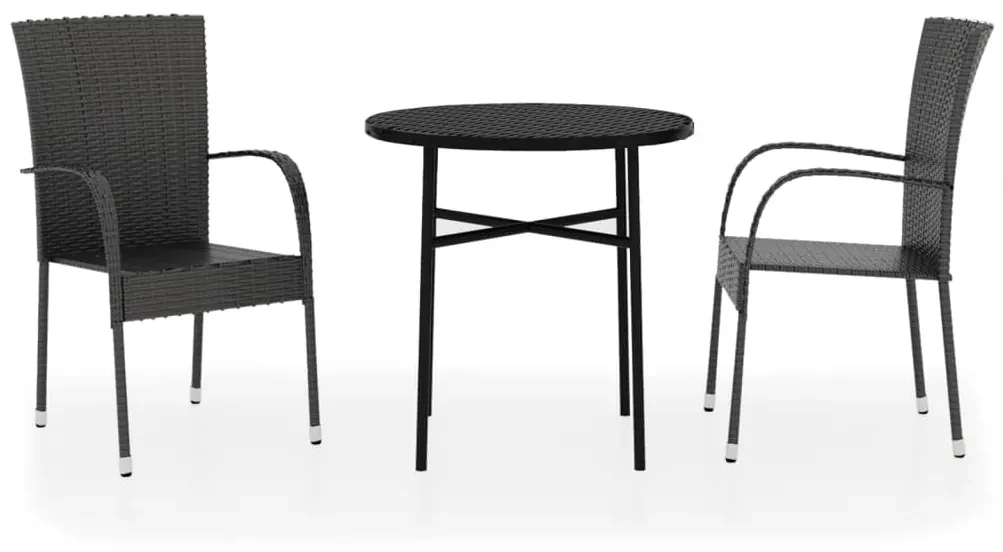 3098028 vidaXL Set mobilier de grădină, 3 piese, negru, poliratan