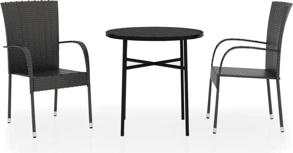 vidaXL Set mobilier de grădină, 3 piese, negru, poliratan