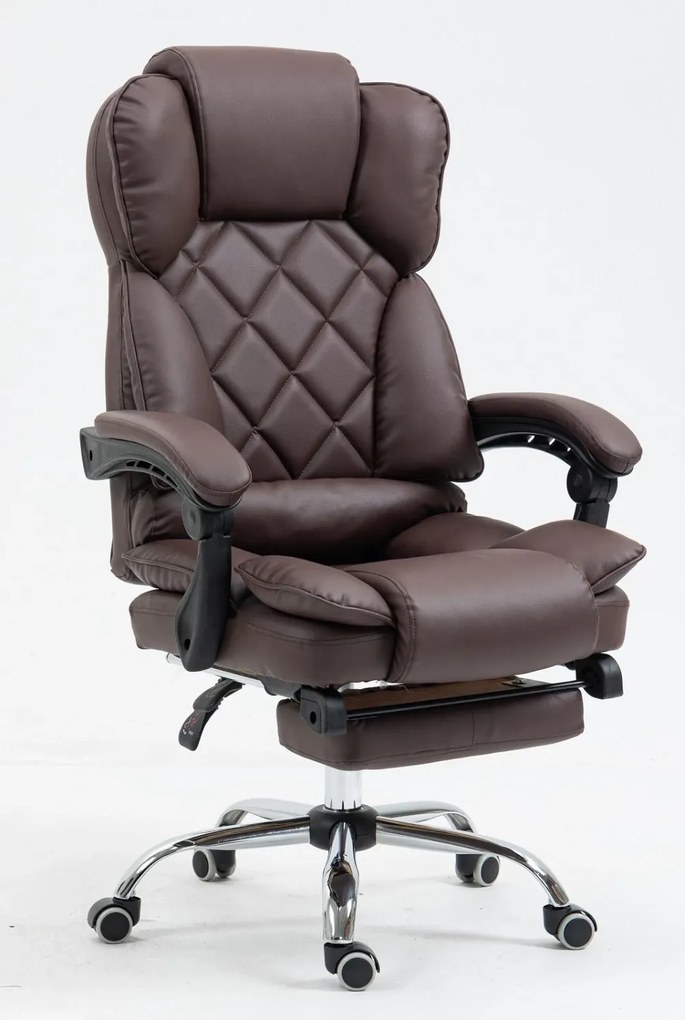 RESIGILAT- Scaun directorial, suport picioare, funcție recliner, PU, Maro