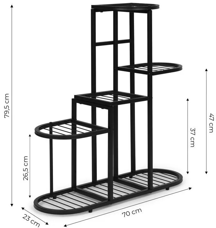 Suport minimalist pentru flori - 5 niveluri, metal negru