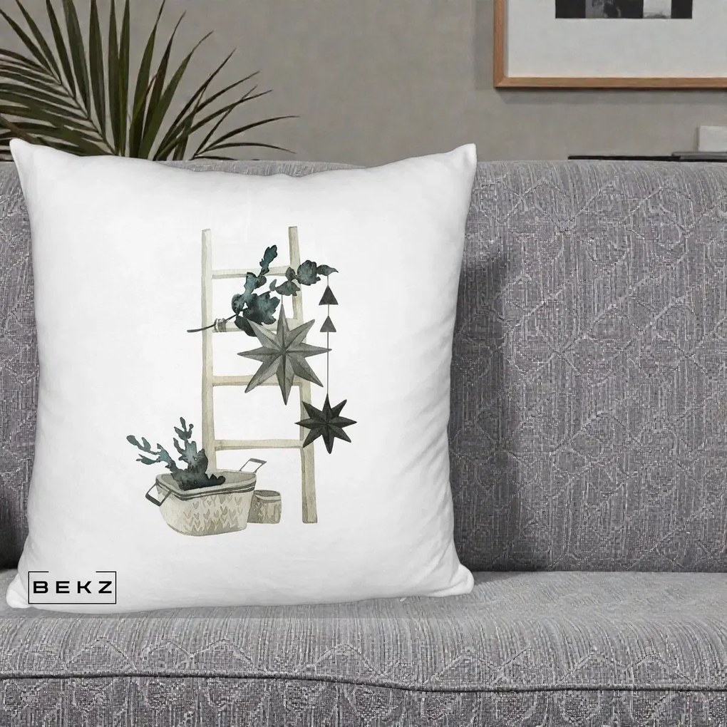 Perna Decorativa Scara Scandinavica cu Stele, 40x40 cm, Alb Pufos, Husa Detasabila, Perna Inclusa, BEKZ®