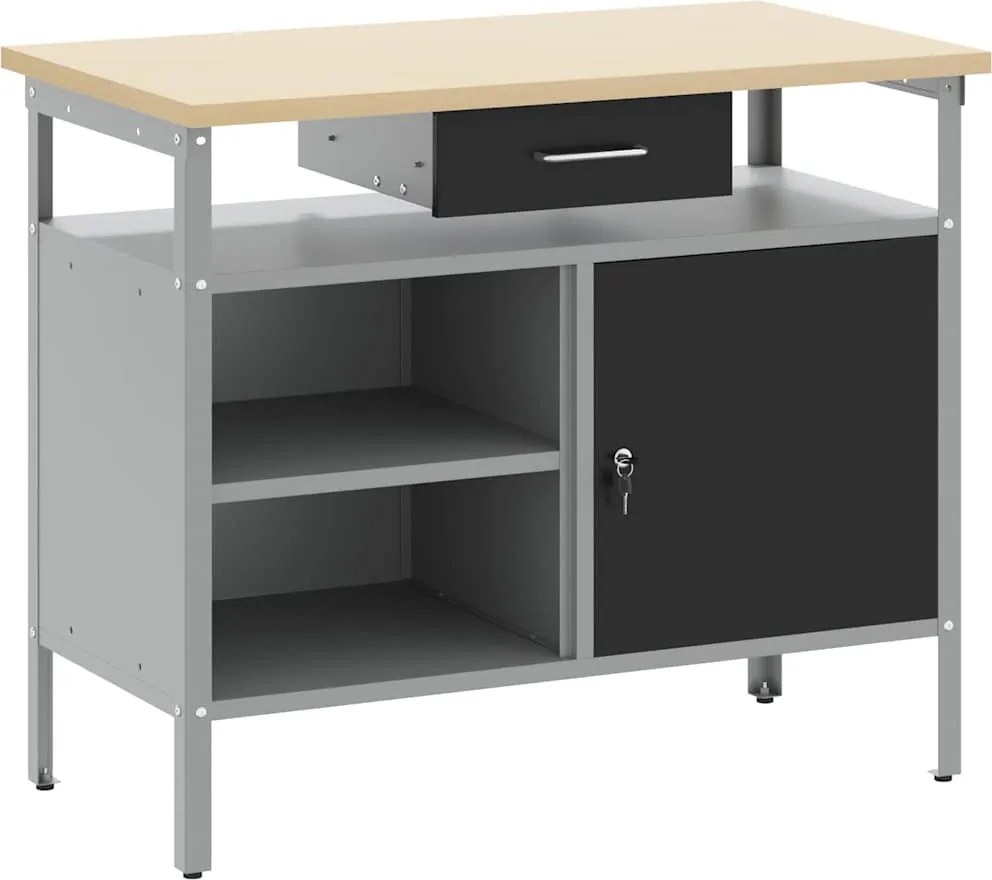 vidaXL Banc de lucru cu sertar cu raft Negru și Gri 100 x 55 x 85 cm