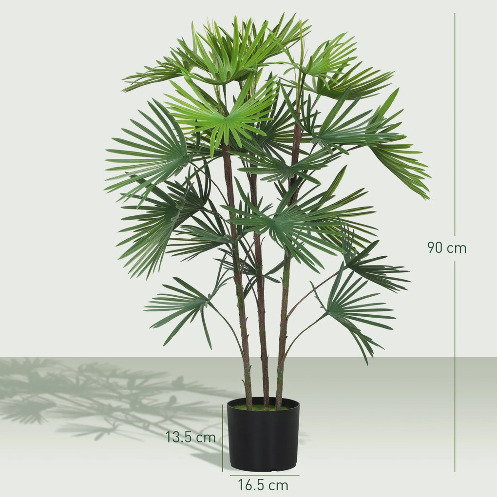 HOMCOM Plantă artificială de 90 cm din plastic verde cu ghiveci de Ø16.5x13.5 cm | Aosom Romania