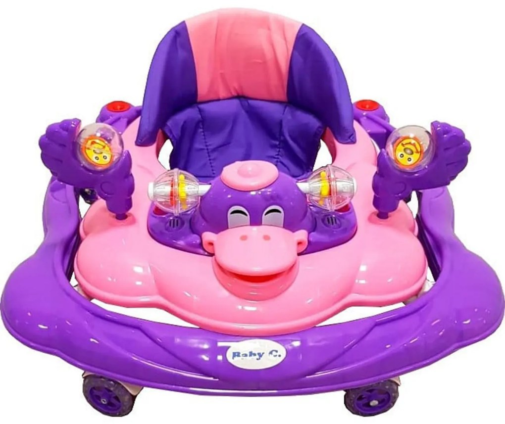 Premergator reglabil in 3 trepte NOVOKIDS™ Baby C, cu melodii, roti silentioase din silicon, Ratusca, Pliabil, Mov