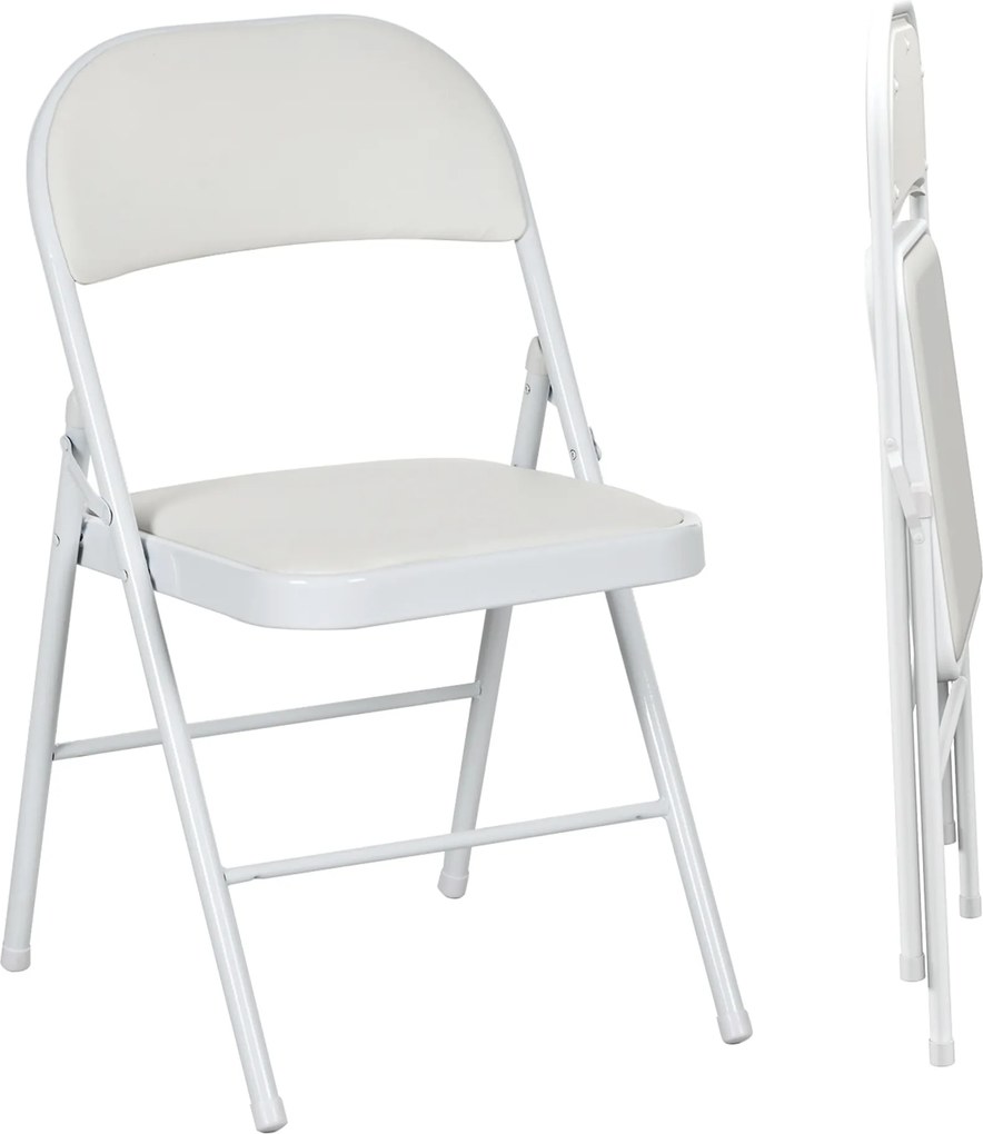 HOMCOM Set de 2 Scaune Pliabile, Scaune Moderne cu Perne din Poliester pentru Acasă și Birou, 45x46x78 cm, Alb | Aosom Romania