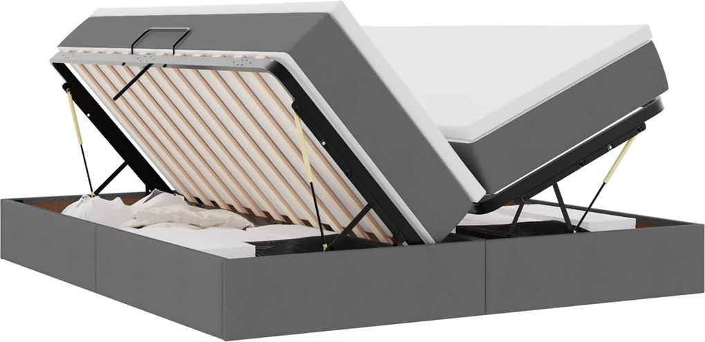 vidaXL Pat cu saltea și spațiu de depozitare Gri închis 200 x 200 cm