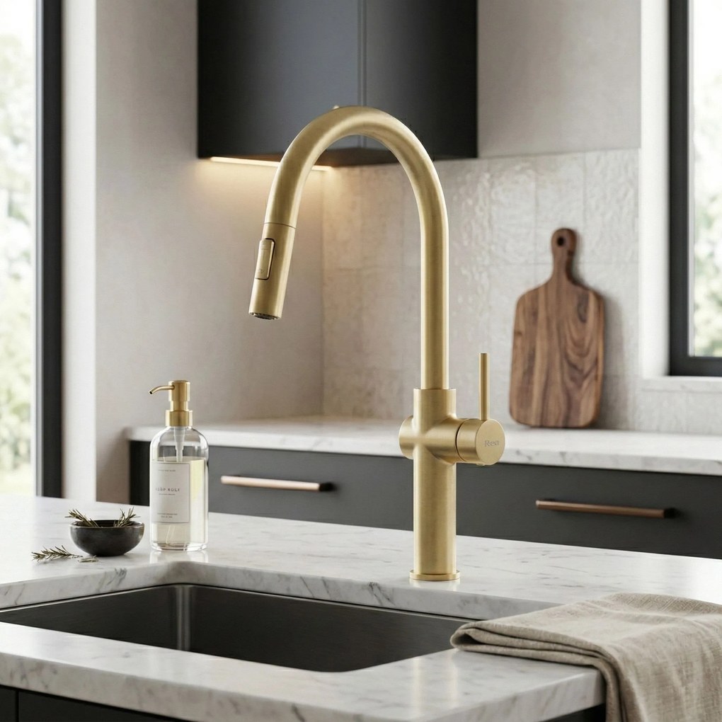 Baterie de bucătărie Rea Fresh High Gold Brush