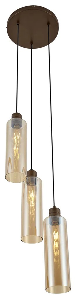Lampă suspendată Hotel Chic bronz închis cu sticlă ambră 3 lumini - Stavelot