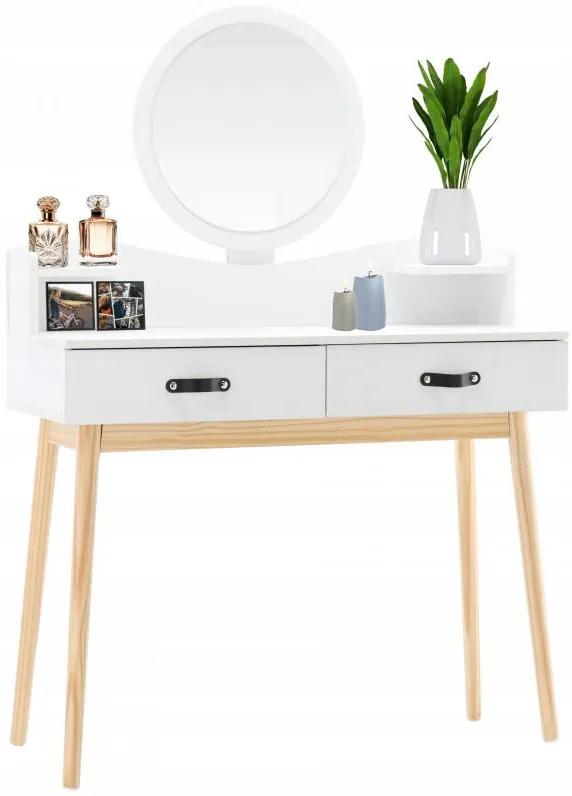 Măsuță de toaletă scandinavă albă cu oglindă