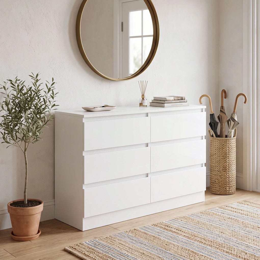 HOMCOM Comodă cu Sertare 6 Sertare Modernă cu Mânere Integrate Ascunse, Economisire Spațiu, PAL, 100x35x69 cm, Alb | Aosom Romania