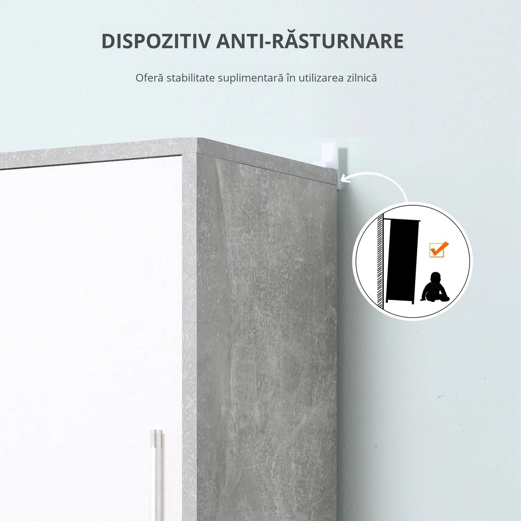 Dulap Baie Kleankin pentru Economisire Spațiu, cu 2 Uși din PAL, Efect Ciment, Gri-Alb, Dimensiuni 30x30x180cm, Ideal pentru Organizare | Aosom Romania