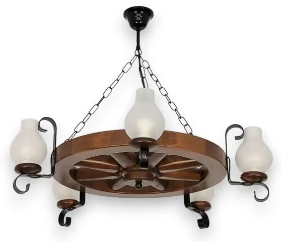 Brilagi - Candelabru cu lanț ROATA 5xE14/40W/230V Ø 70 cm fag/nuc