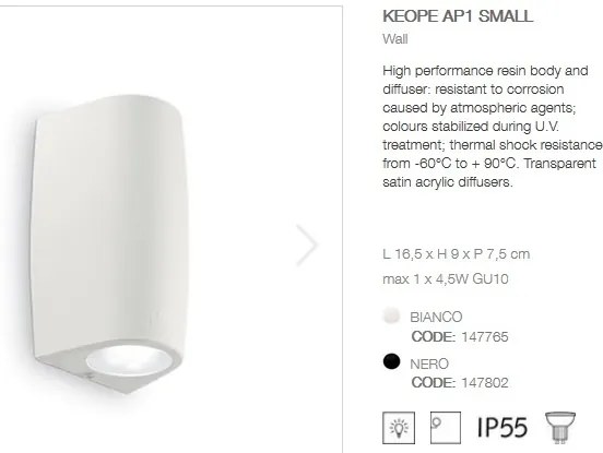 Aplica LED iluminat exterior design modern cu protectie IP55 KEOPE AP1 SMALL alb 147765