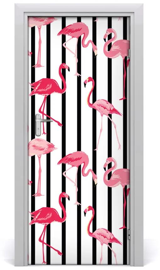 Autocolante pentru usi Flamingos și dungi