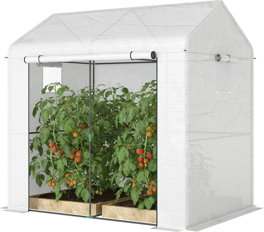 Outsunny Seră de grădină PE, seră pentru balcon, husă întărită 135 g/m², cadru din oțel, ușă cu fermoar, 200 x 140 x 200 cm, alb | Aosom Romania
