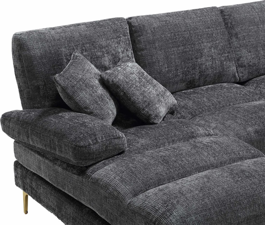 Canapea modulară mare, modernă, în formă de U, din chenille, cu dublu șezlong rabatabil, Gri