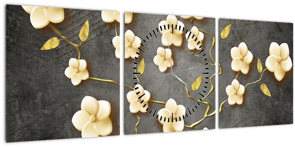 Tablou - Arbust auriu pe fundal negru (cu ceas) (90x30 cm)