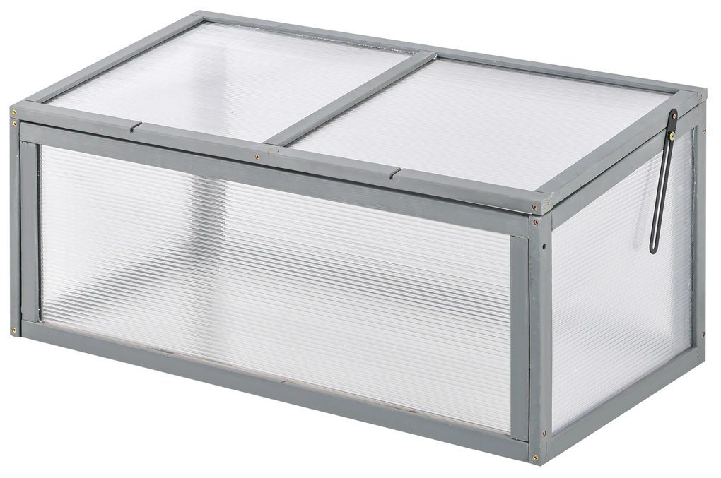 Outsunny Frühbeet Sopron din lemn și policarbonat 90 x 46 x 40 cm Șopron cu acoperire rezistentă la intemperii pentru grădină Plantbeet Gri | Aosom Romania