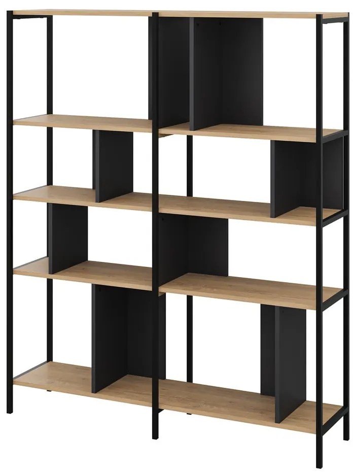 Bibliotecă neagră/în culoare naturală cu aspect de lemn de stejar 144x175 cm Alabama – Marckeric