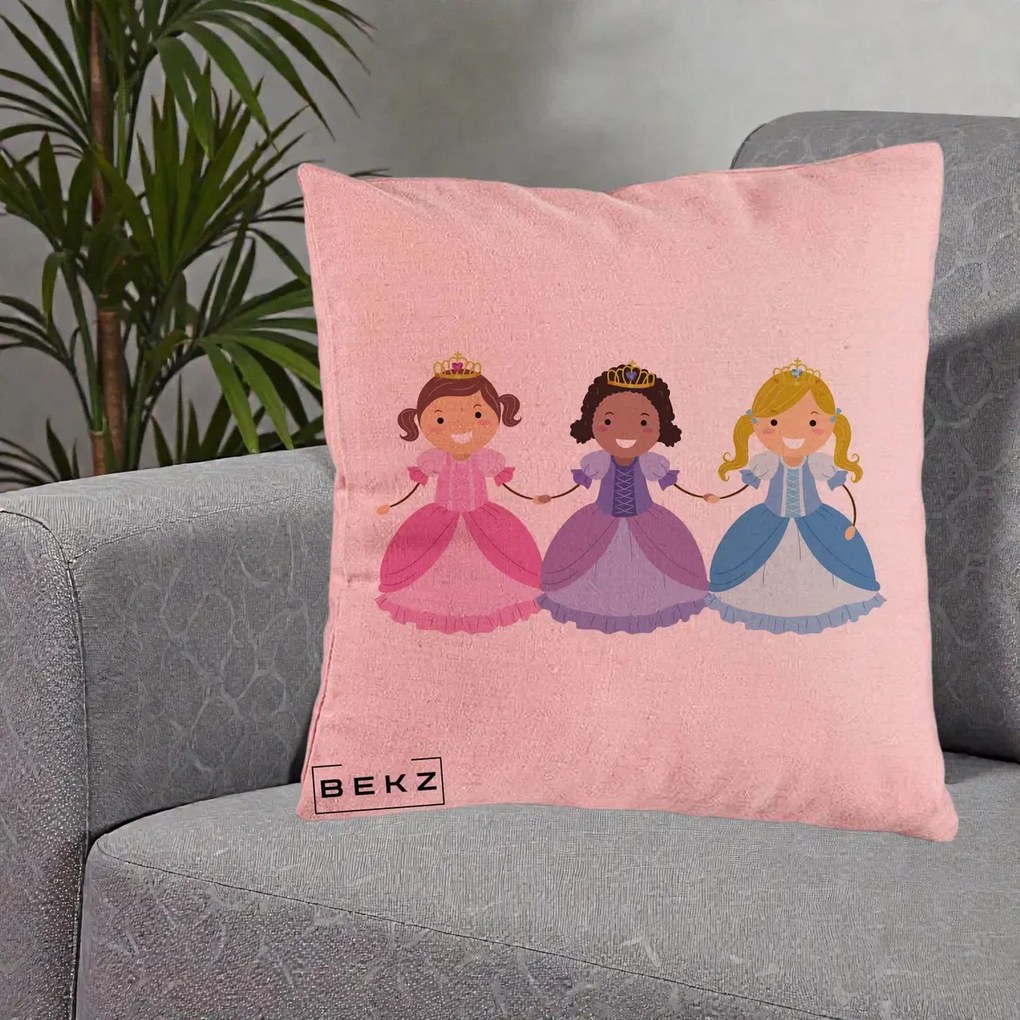 Perna Personalizata Printese Diverse Ilustratie, 40x40 cm, Roz, Husa Detasabila, Perna Inclusa, BEKZ®