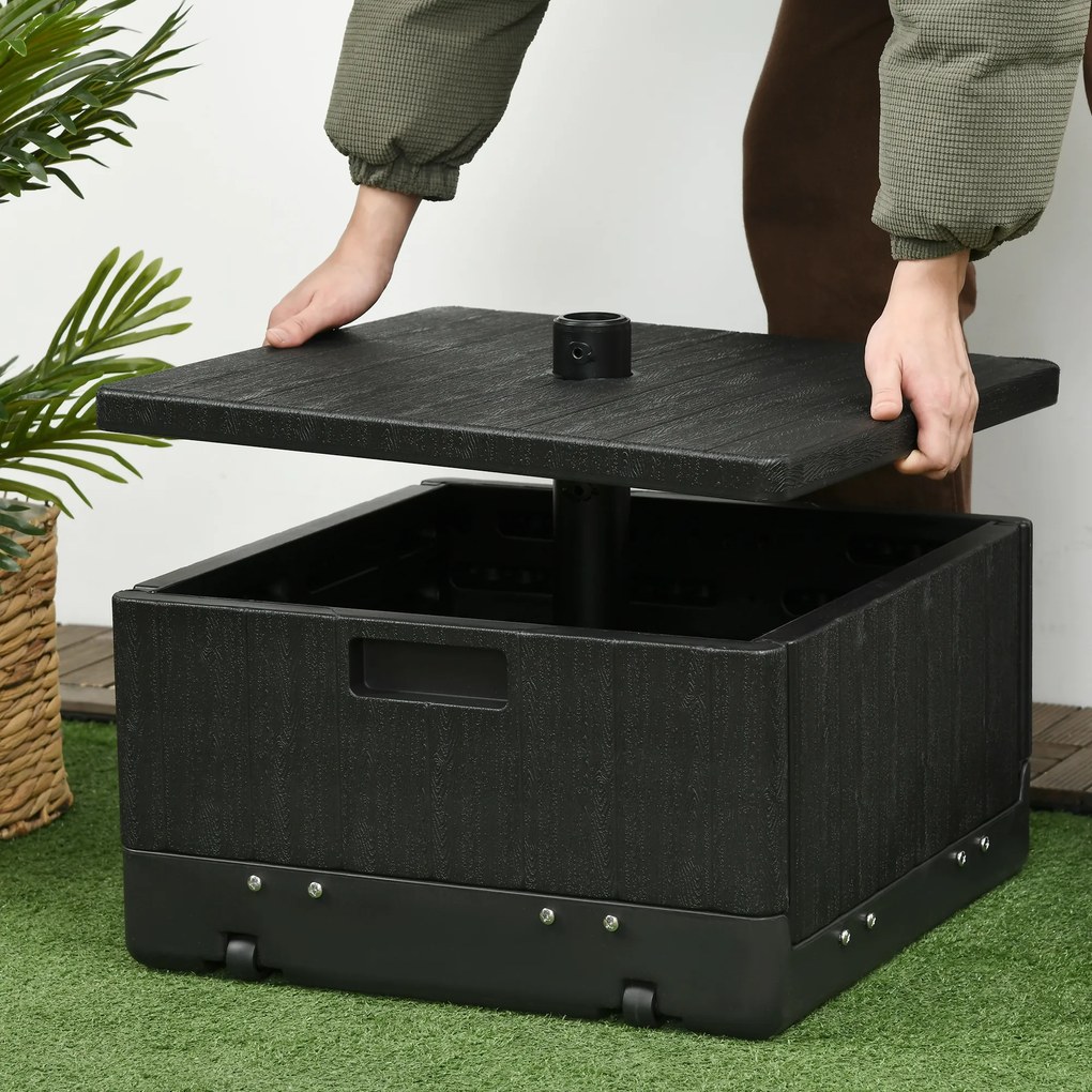 Outsunny Bază pentru Umbrelă 3-în-1 Exterior, Măsuță de Cafea, Jardinieră cu Orificiu de Scurgere, Capacitate 80 kg, Suport Umplut cu Roți și Mânere pentru Terasă și Piscină, Negru | Aosom Romania