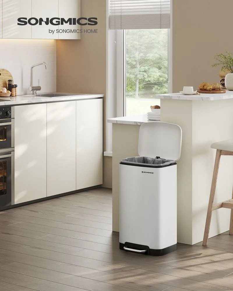 Coș de gunoi cu închidere lentă SLOW, 30L, alb SongmicsHome