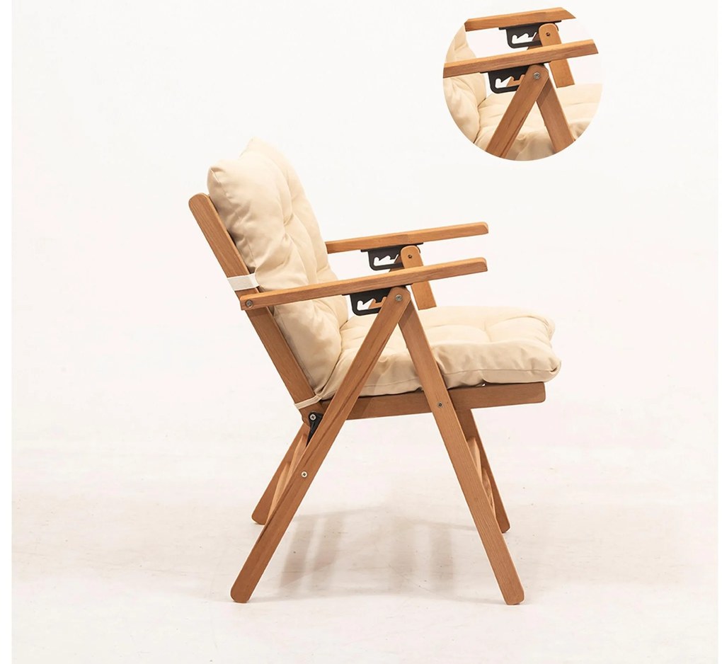 Set mobilier de grădină masă și scaune Kikadu 2 (natural + crem) (pentru 2 persoane). 1093856