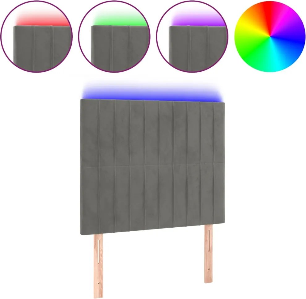 vidaXL Tăblie de pat cu LED, gri deschis, 80x5x118/128 cm, catifea