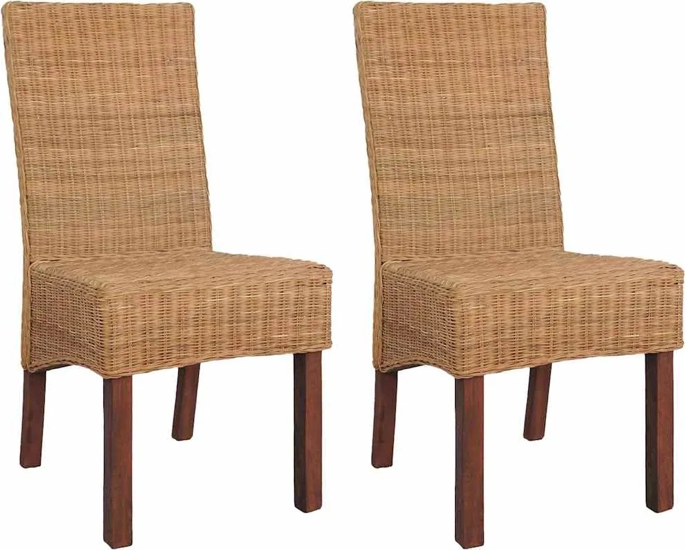 vidaXL Scaune de bucătărie, 2 buc., maro, ratan natural