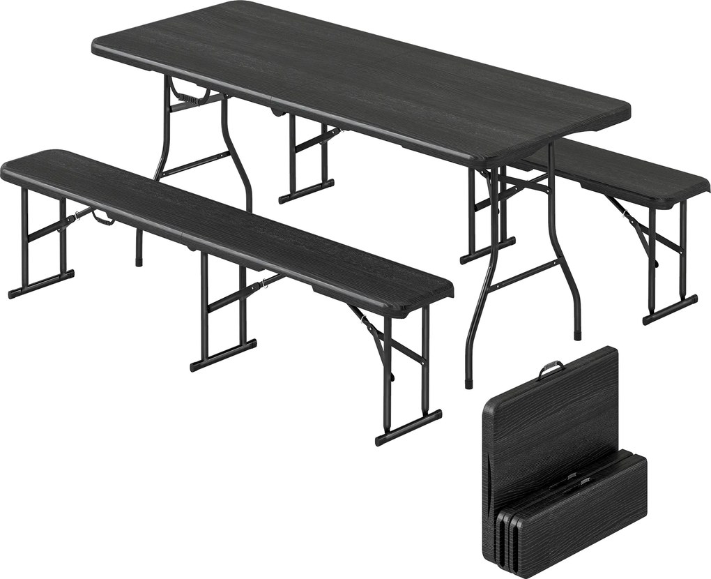 Outsunny Set masă pliantă și bănci de picnic 180 cm cu mânere de transport, negru | Aosom Romania