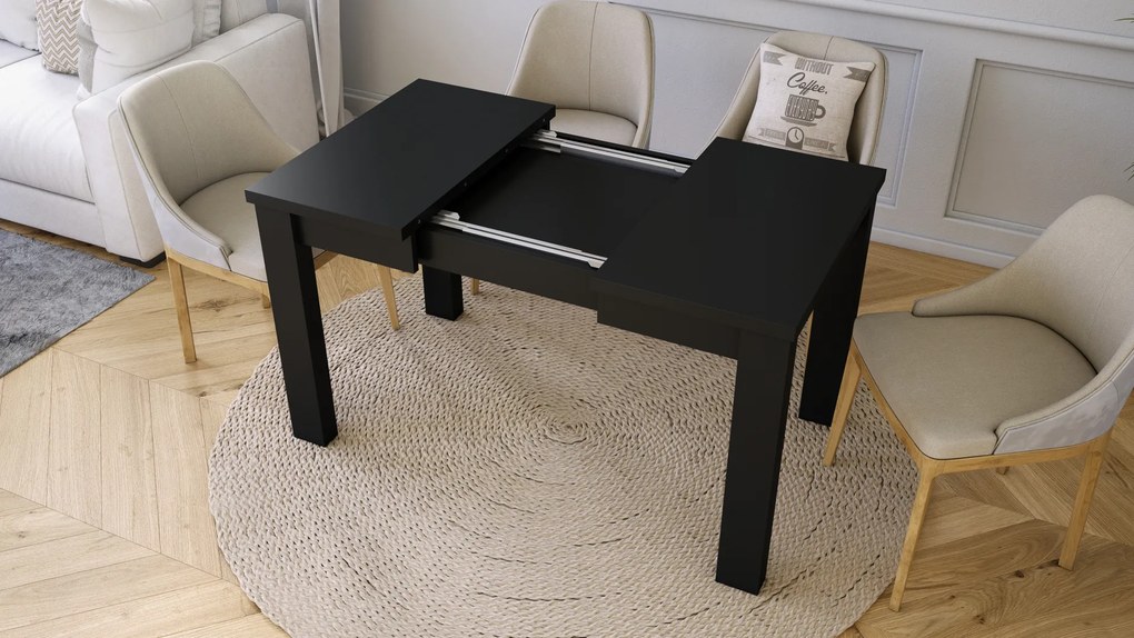 Mazzoni FONTE Negru Mat - MASĂ CLASICĂ DE BUCĂTĂRIE/LIVING EXTENSIBILĂ PÂNĂ LA 130 sau 155 cm!