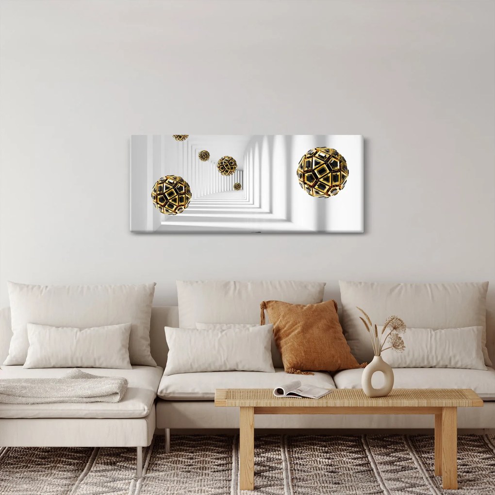 Tablou abstract cu mingi de fotbal (120x50 cm)