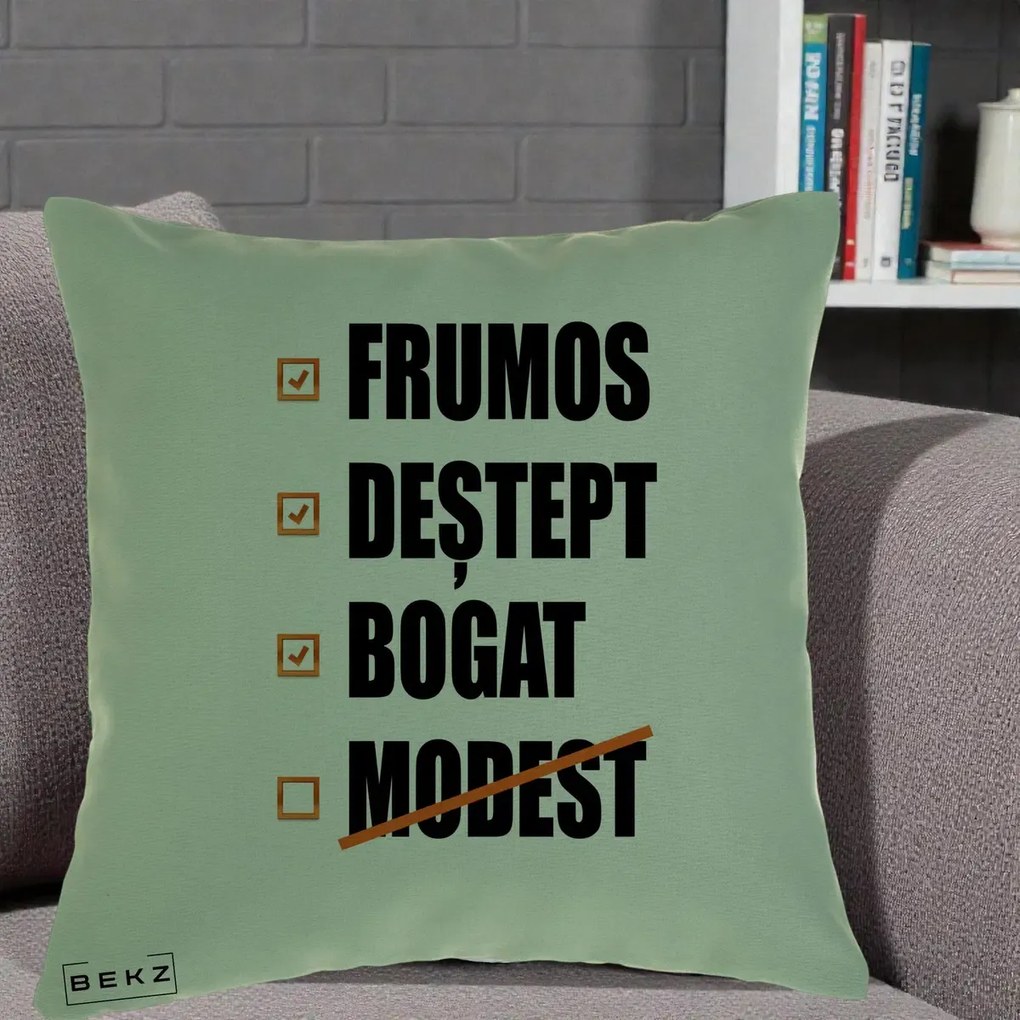 Perna Decorativa Frumos Destept Bogat, 40x40 cm, Verde, Husa Detasabila, Perna Inclusa, BEKZ®