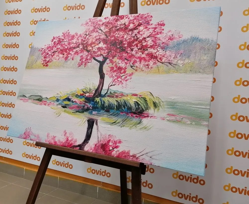 Tablou cireș oriental în design roz