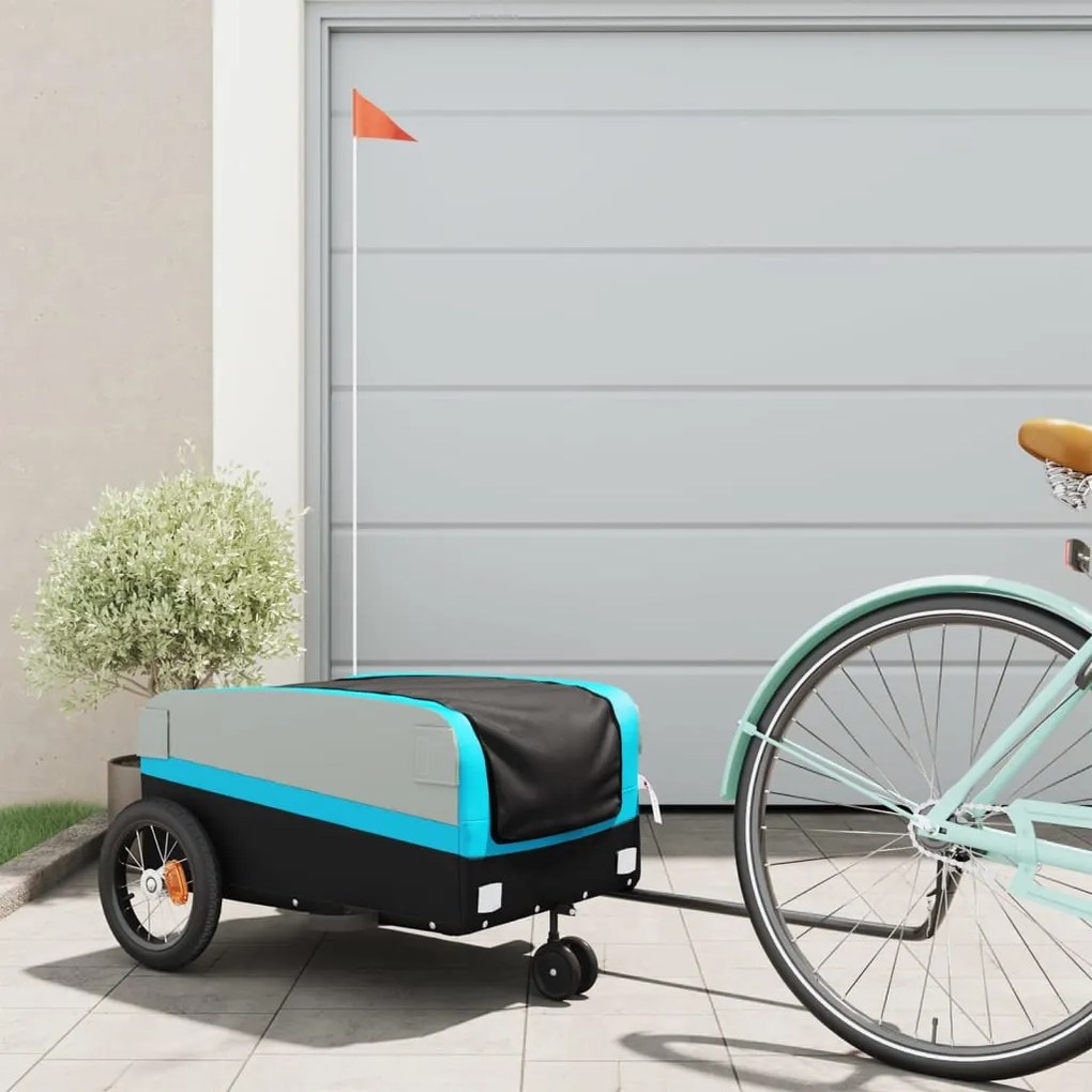 vidaXL Remorcă pentru biciclete, negru și albastru, 30 kg, fier