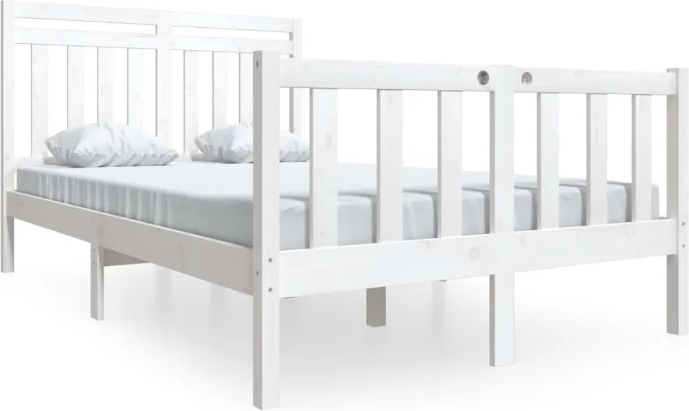 vidaXL Cadru de pat, alb, 140x200 cm, lemn masiv