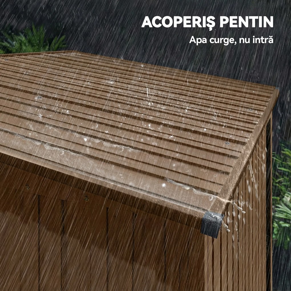 Outsunny Căsuță de Grădină 1.37m² din Metal, Montaj Ușor, Căsuță pentru Unelte de Grădină cu Orificii de Aerisire, Ușă Glisantă, Acoperiș Înclinat și Mănuși, 159x106x181 cm, Maro | Aosom Romania