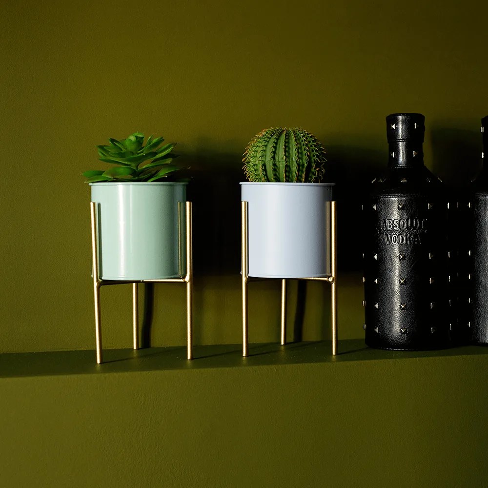 Set 2 ghivece metalice, albastru/neo mentă/auriu, ROZEL SET