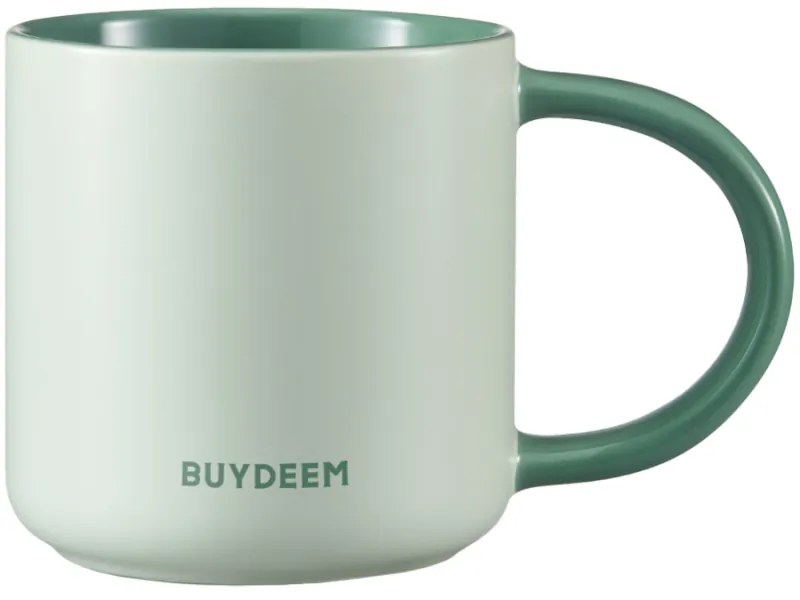 Ceasca ceramica pentru ceai si cafea Buydeem CD1018-CG, 350 ml, Fund plat, Scala de masurare interna, Verde