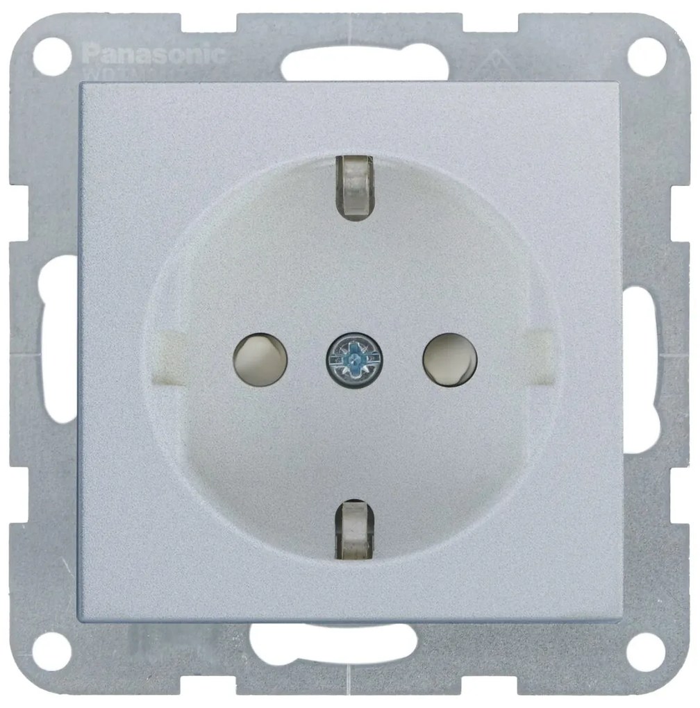 Priza simpla cu impamantare, protectie copii, 16A, IP20, Argintiu, Panasonic Karre Plus 55
