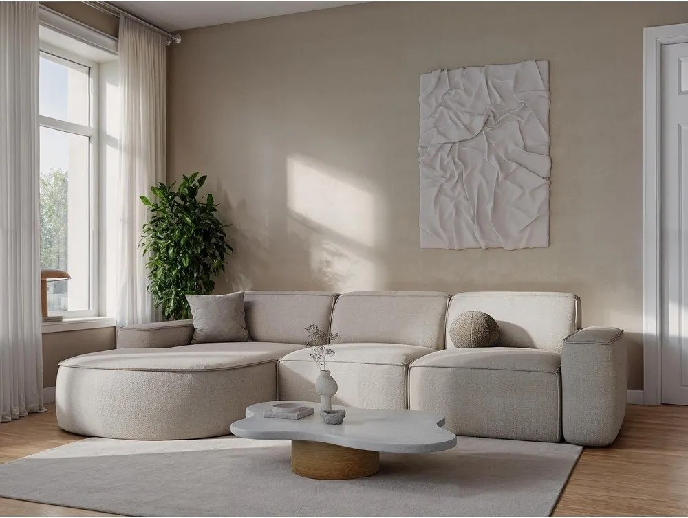 Canapea gri deschis cu tapițerie din chenille 244 cm Omao – Makamii