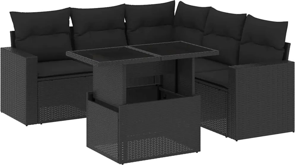 vidaXL Set mobilier de grădină cu perne, 6 piese, negru, poliratan