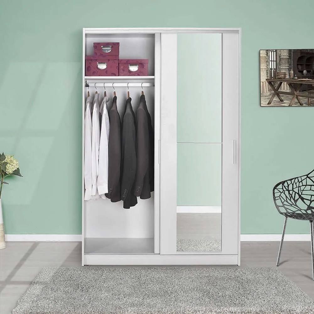 Dulap Haine Adore Elit Mediu , 2 usi glisante cu oglinda, Alb - Lemn Natural, 120 x 182 x 52 cm