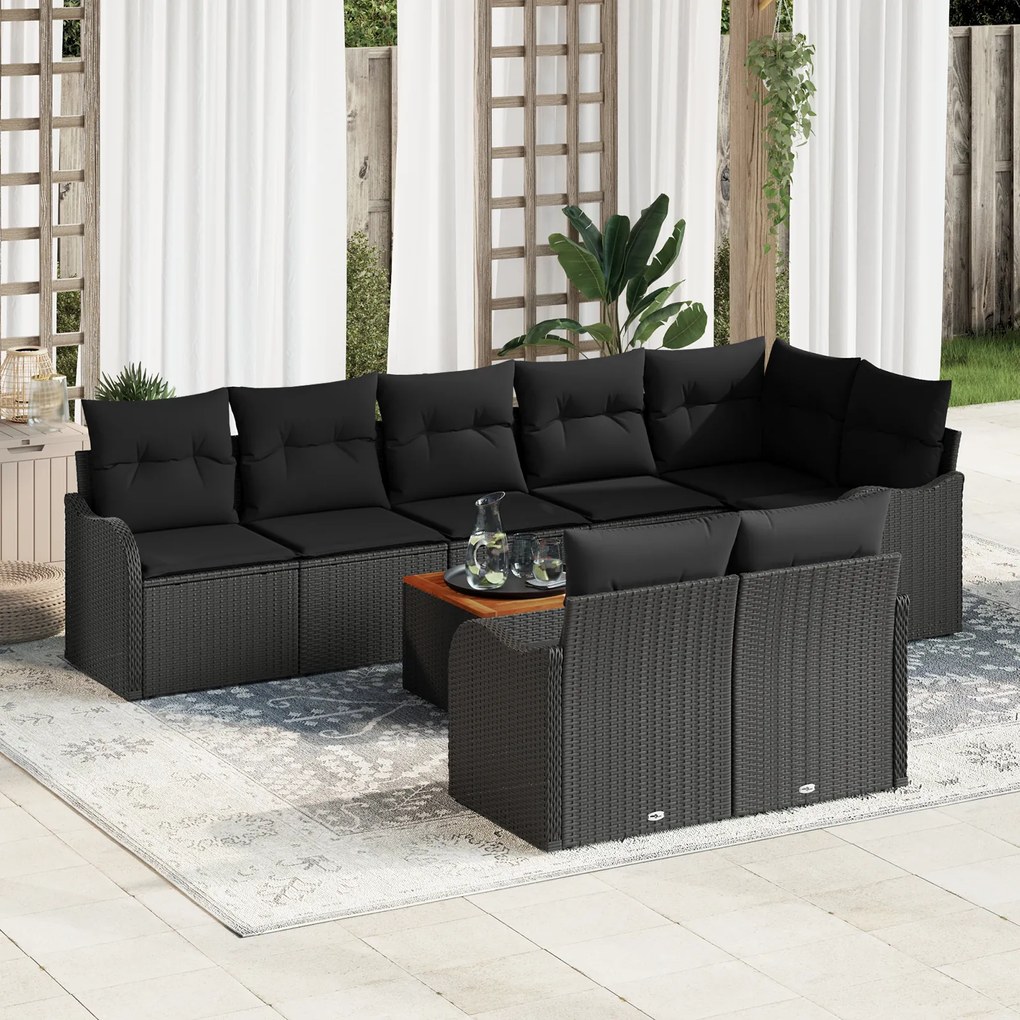 Set de Sofa pentru Grădină vidaXL cu Perne Negre din Poliratan și Acacia