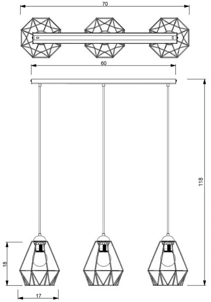 Lustră pe cablu BERGEN 3xE27/60W/230V neagră/aurie