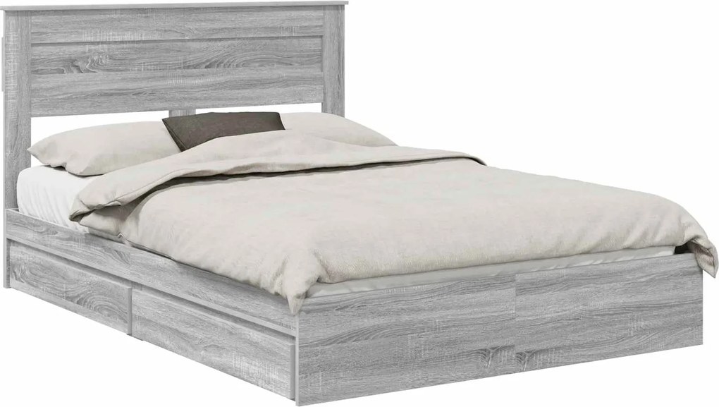 vidaXL Pat cu storage cu sertar Gri Sonoma 150 x 200 cm Lemn compozit