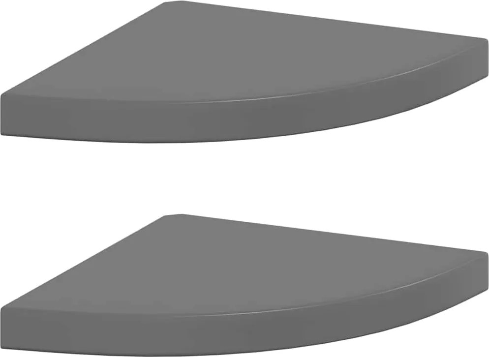 vidaXL Rafturi colț perete, 2 buc., gri extralucios, 35x35x3,8 cm, MDF